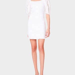 SMOCK KNIT POPLIN DRESS WHITE MULTI | RE:LUV