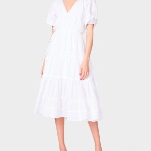 SPECTATOR PUFF SLEEVE MIDI DRESS WHITE | RE:LUV
