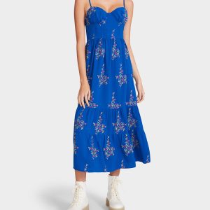 VINTAGE FLORAL BUSTIER MIDI DRESS BLUE | RE:LUV