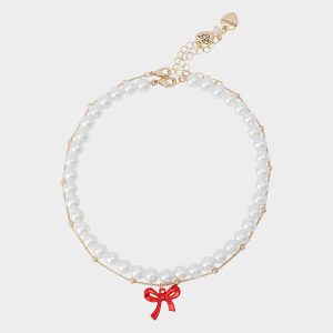 PEARL BOW NECKLACE SET RED