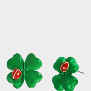 SHAMROCK LADYBUG STUD EARRINGS GREEN