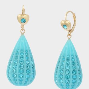 CRYSTAL TEAR LEVER EARRINGS BLUE