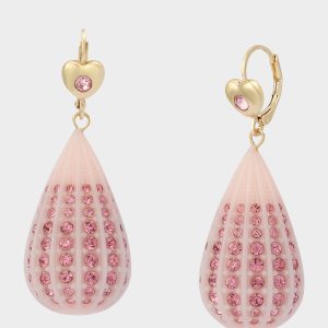 CRYSTAL TEAR LEVER EARRINGS PINK