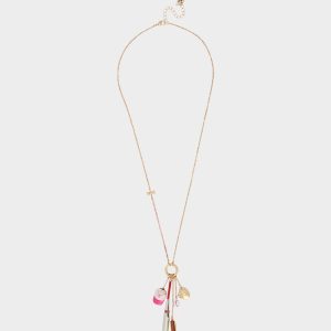 BASEBALL CHARM PENDANT NECKLACE PINK
