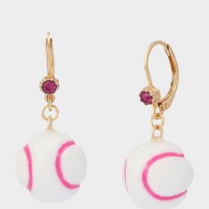 BASEBALL LEVER BACK EARRINGS WHITE