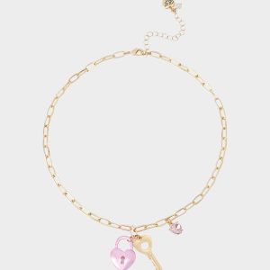 HEART LOCK SHORT PENDANT NECKLACE PINK
