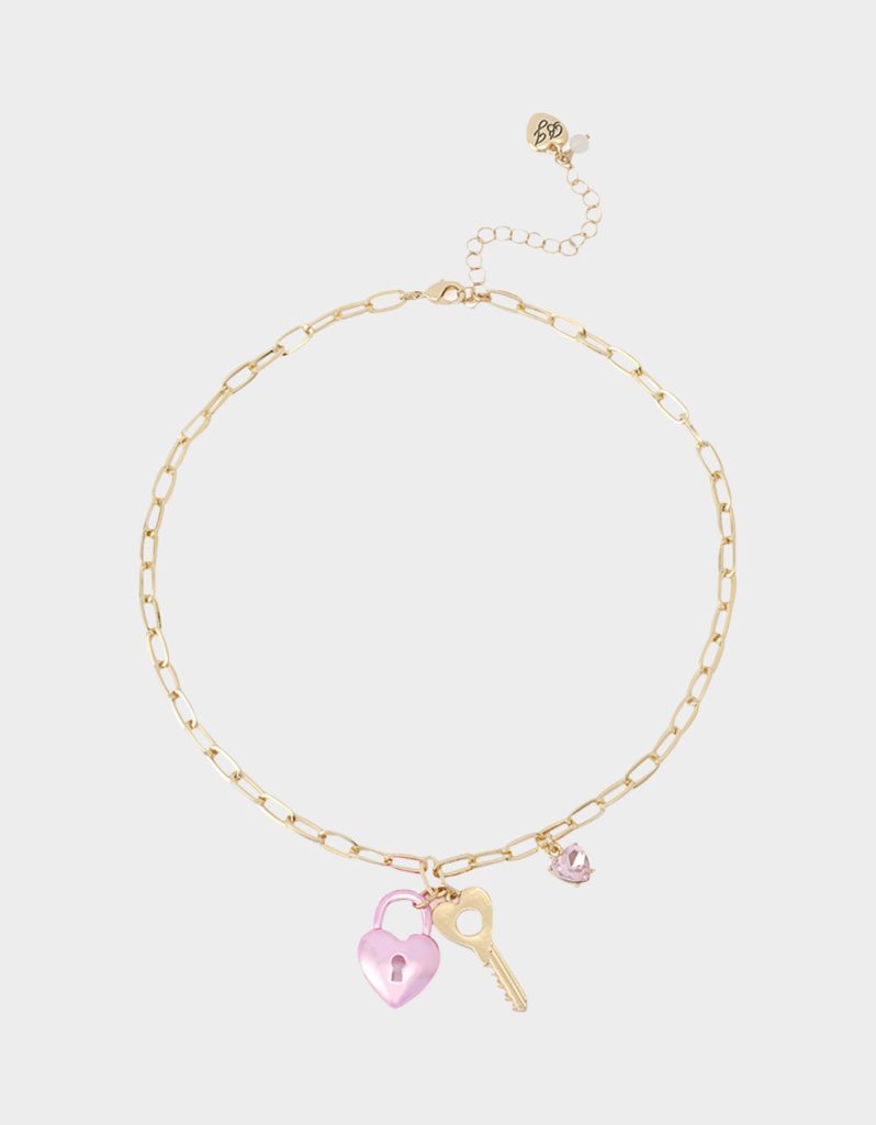 HEART LOCK SHORT PENDANT NECKLACE PINK