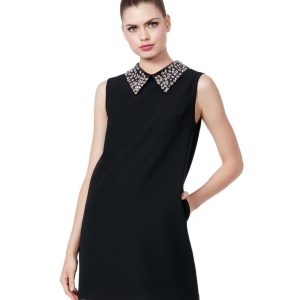 EMBELLISHED COLLAR BLACK SHIFT DRESS BLACK | RE:LUV