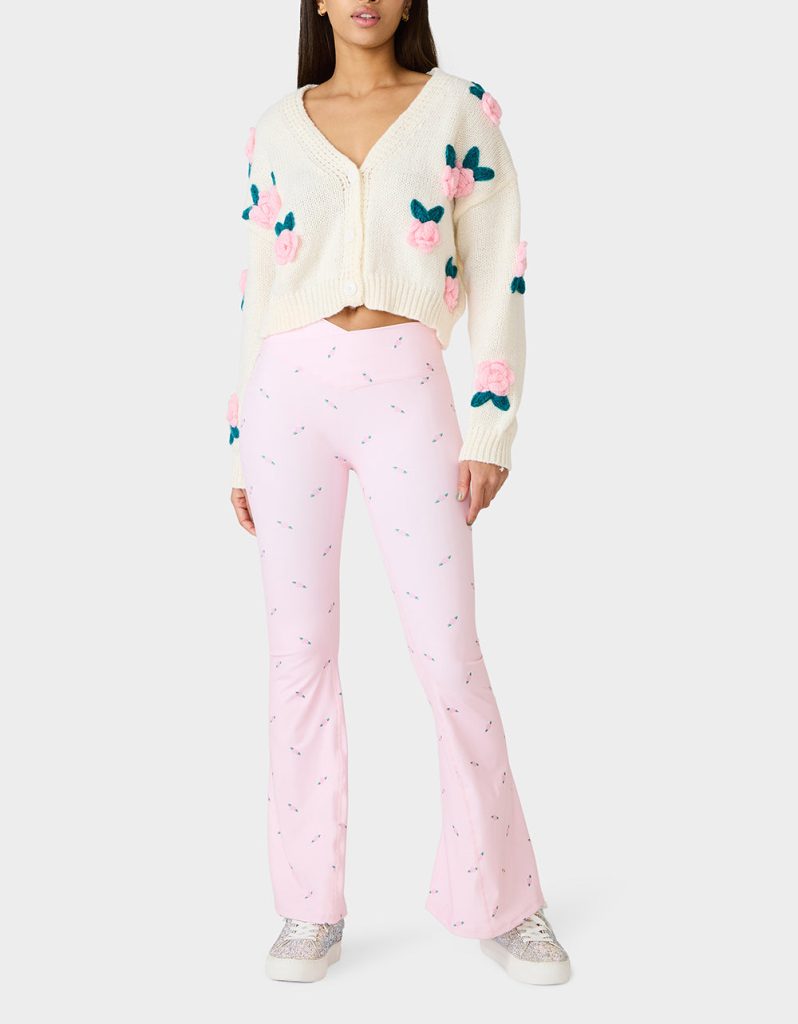 ROSE PRINT CROSSOVER LEGGINGS PINK ROSE